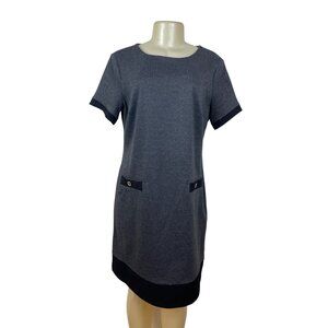 Tommy Hilfiger Gray & Black Shift Dress With Button Pockets & Back Zip Sz 14